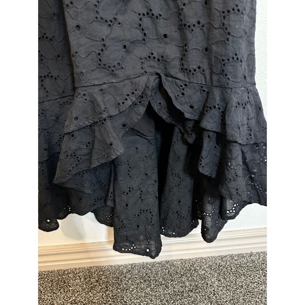 Lulus Eyelet High-Low Maxi Dress‎ Size M Black Ruffles Smocked Back Boho NEW - Picture 8 of 11